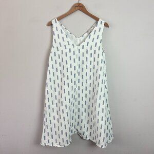LOFT White Sleeveless V-Neck A-Line Dress with Gray Dash Print